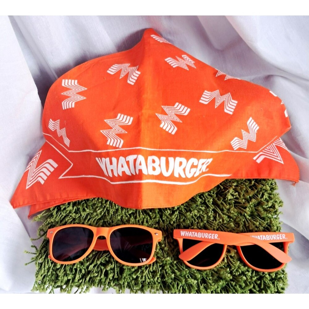 New Whataburger 2 Sunglasses and Bandana Orange Promo Swag Adult Size UV400